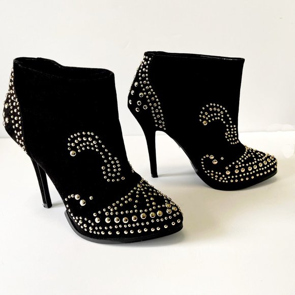 ZARA Studded Boots Faux Suede Trafaluc High Heel Size 7.5 - Picture 2 of 8